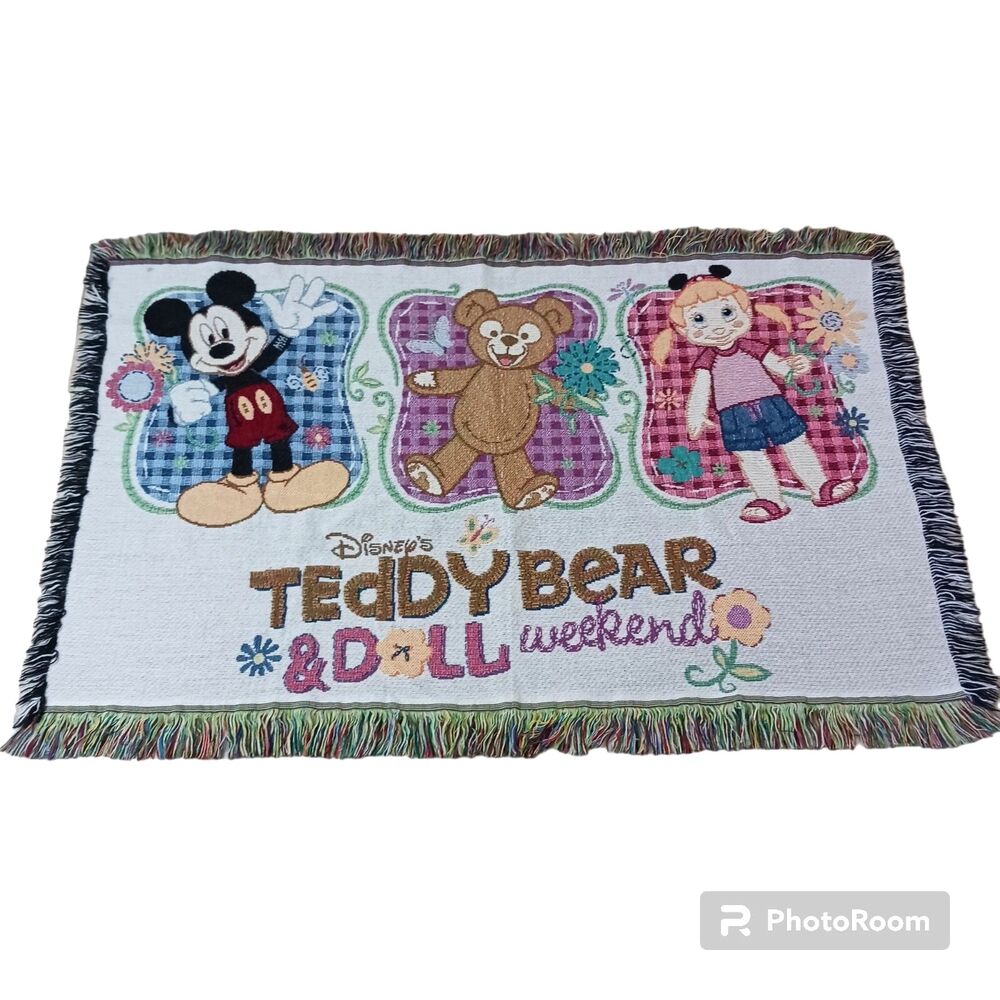 2007 Disney's TEDDY BEAR & DOLL WEEKEND Mickey Duffy Tapestry Blanket 28x37"